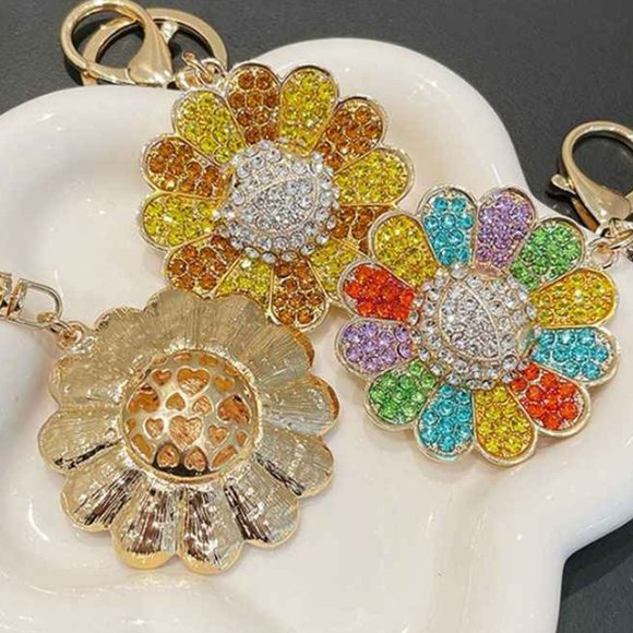 Takashi Murakami Style Rhinestone Flower Keychain/Bag Charm NWT - Picture 5 of 10